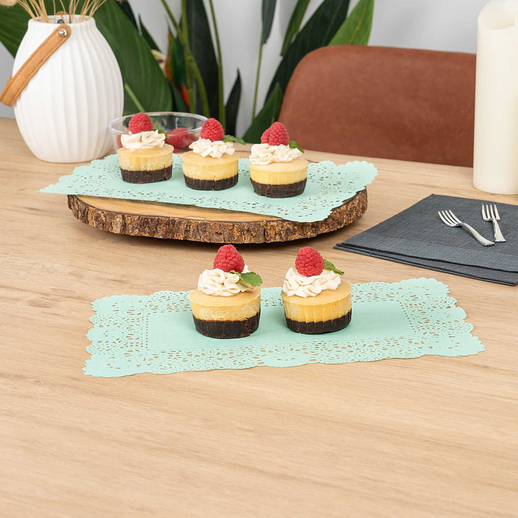 Pastry Tek Rectangle Teal Paper Doilies - Lace - 12" x 7" - 100 count box
