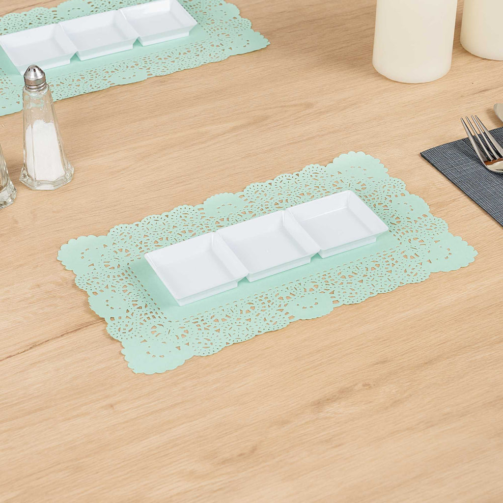 Pastry Tek Rectangle Teal Paper Doilies - Lace - 12" x 7" - 100 count box