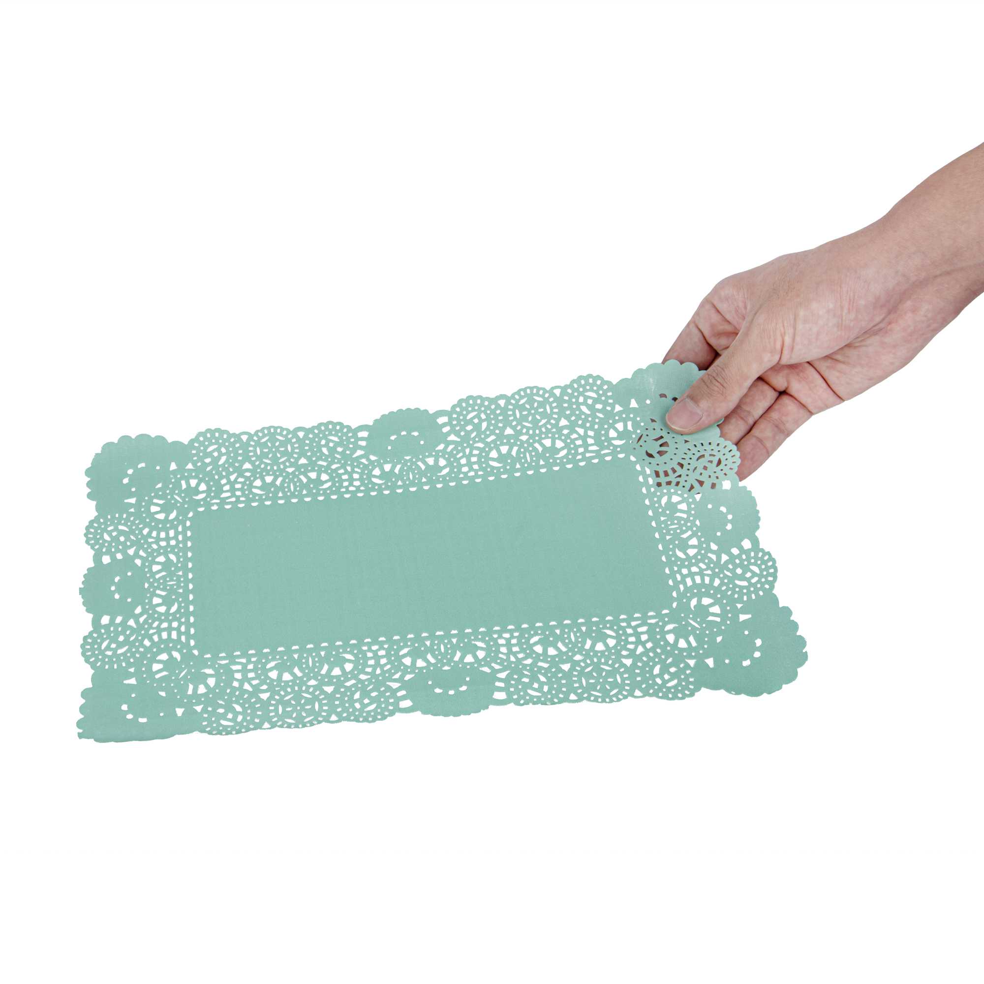 Pastry Tek Rectangle Teal Paper Doilies - Lace - 12" x 7" - 4000 count box