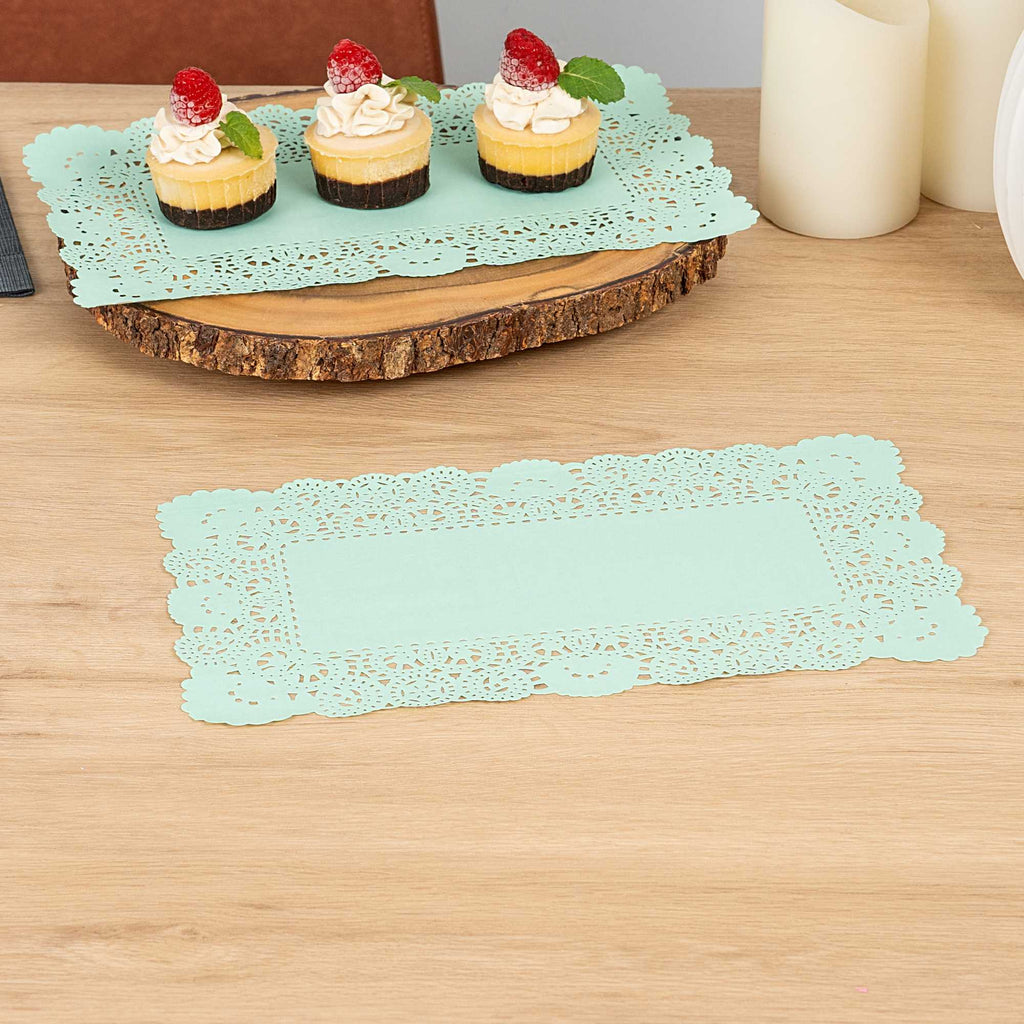 Pastry Tek Rectangle Teal Paper Doilies - Lace - 12" x 7" - 4000 count box
