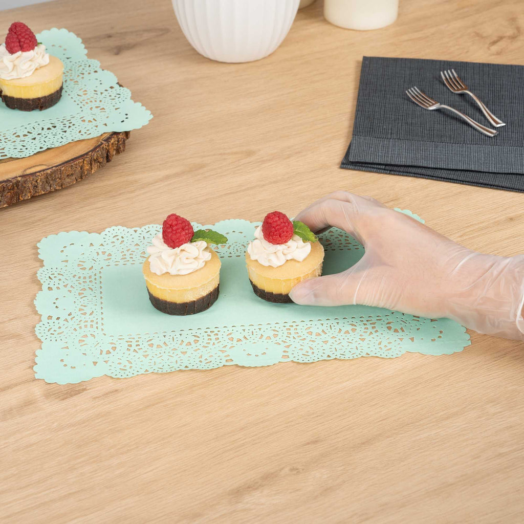 Pastry Tek Rectangle Teal Paper Doilies - Lace - 12" x 7" - 4000 count box