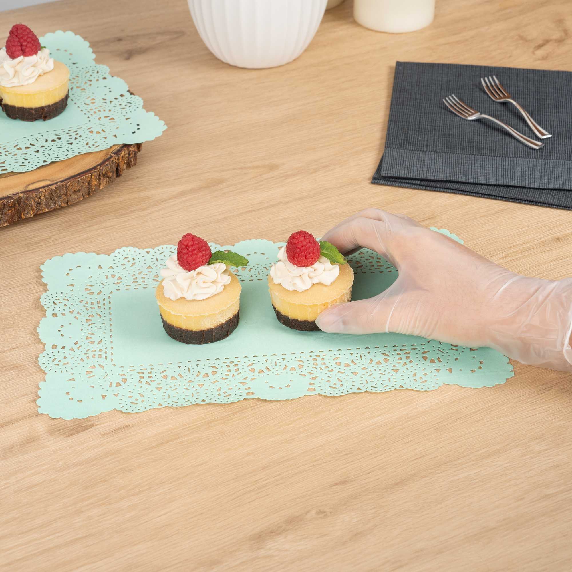 Pastry Tek Rectangle Teal Paper Doilies - Lace - 12" x 7" - 4000 count box