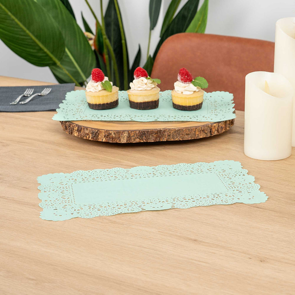 Pastry Tek Rectangle Teal Paper Doilies - Lace - 12" x 7" - 4000 count box