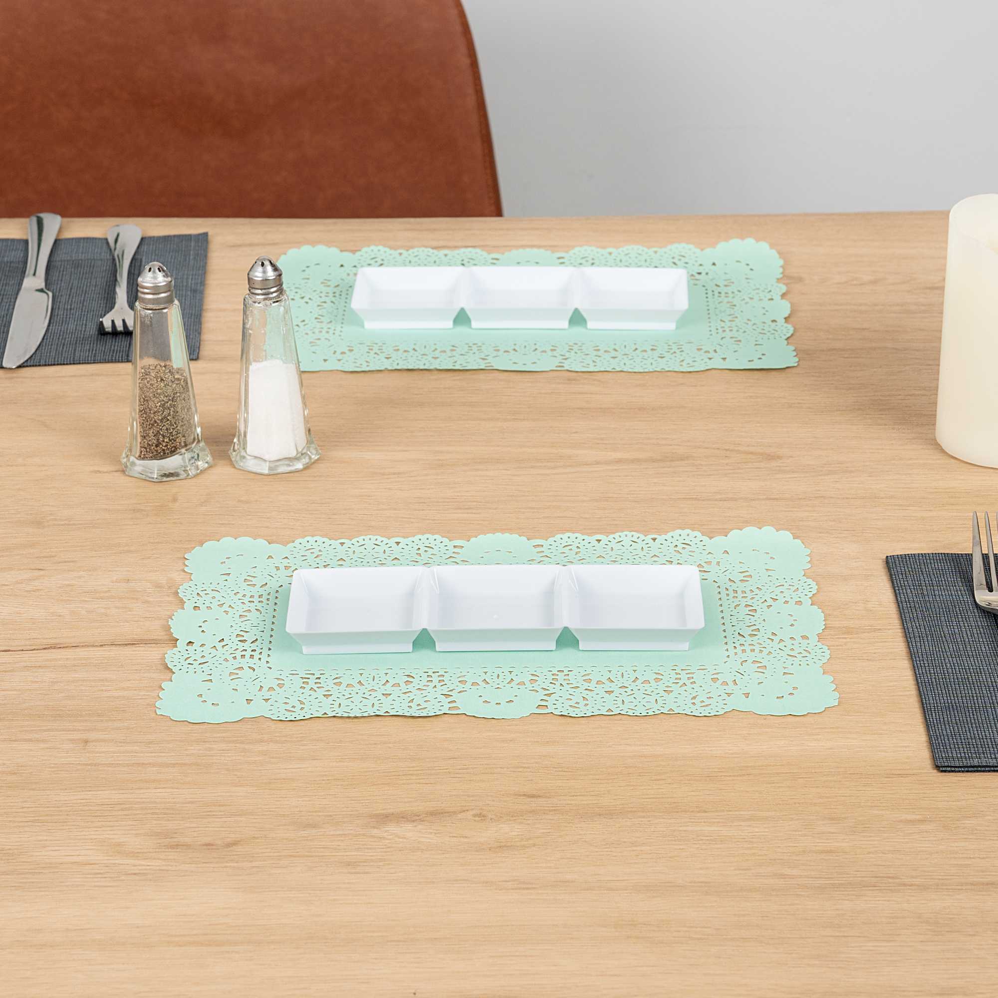 Pastry Tek Rectangle Teal Paper Doilies - Lace - 12" x 7" - 4000 count box