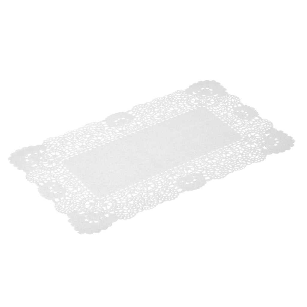 Pastry Tek Rectangle White Paper Doilies - Lace - 12" x 7" - 100 count box