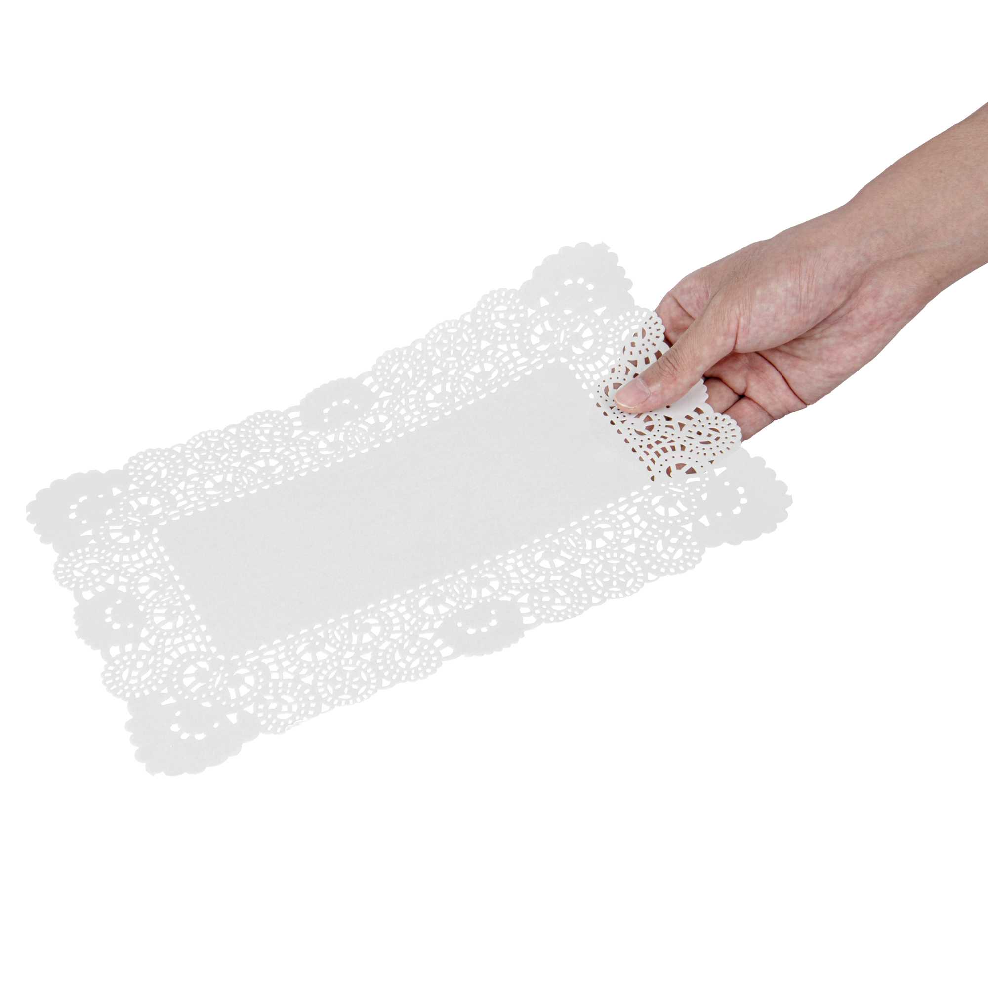 Pastry Tek Rectangle White Paper Doilies - Lace - 12" x 7" - 100 count box