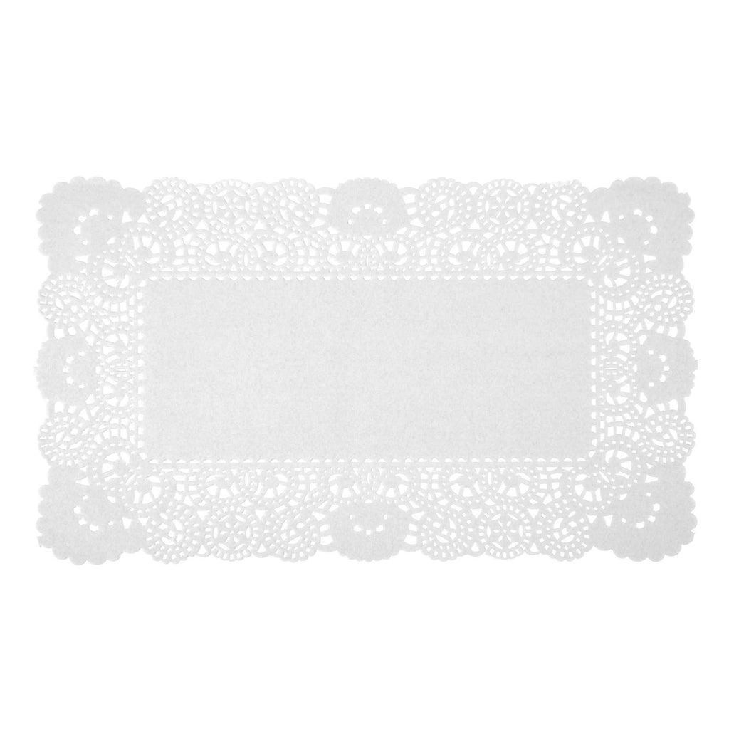 Pastry Tek Rectangle White Paper Doilies - Lace - 12" x 7" - 100 count box