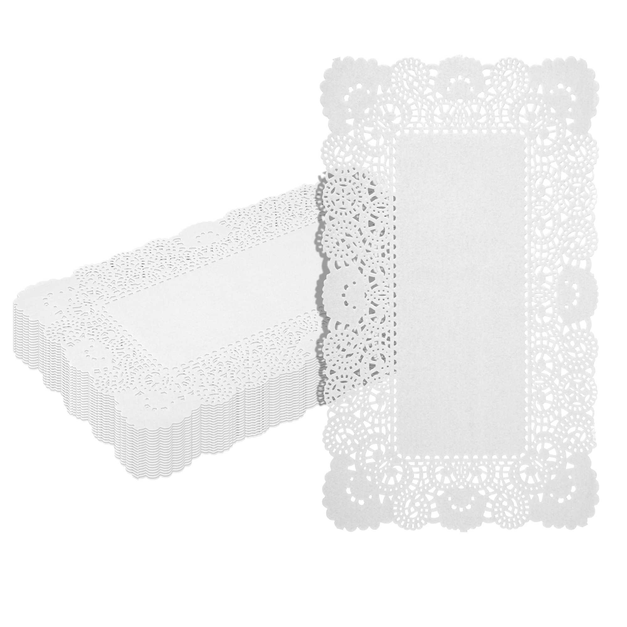 Pastry Tek Rectangle White Paper Doilies - Lace - 12" x 7" - 4000 count box