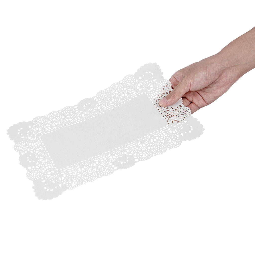 Pastry Tek Rectangle White Paper Doilies - Lace - 12" x 7" - 4000 count box