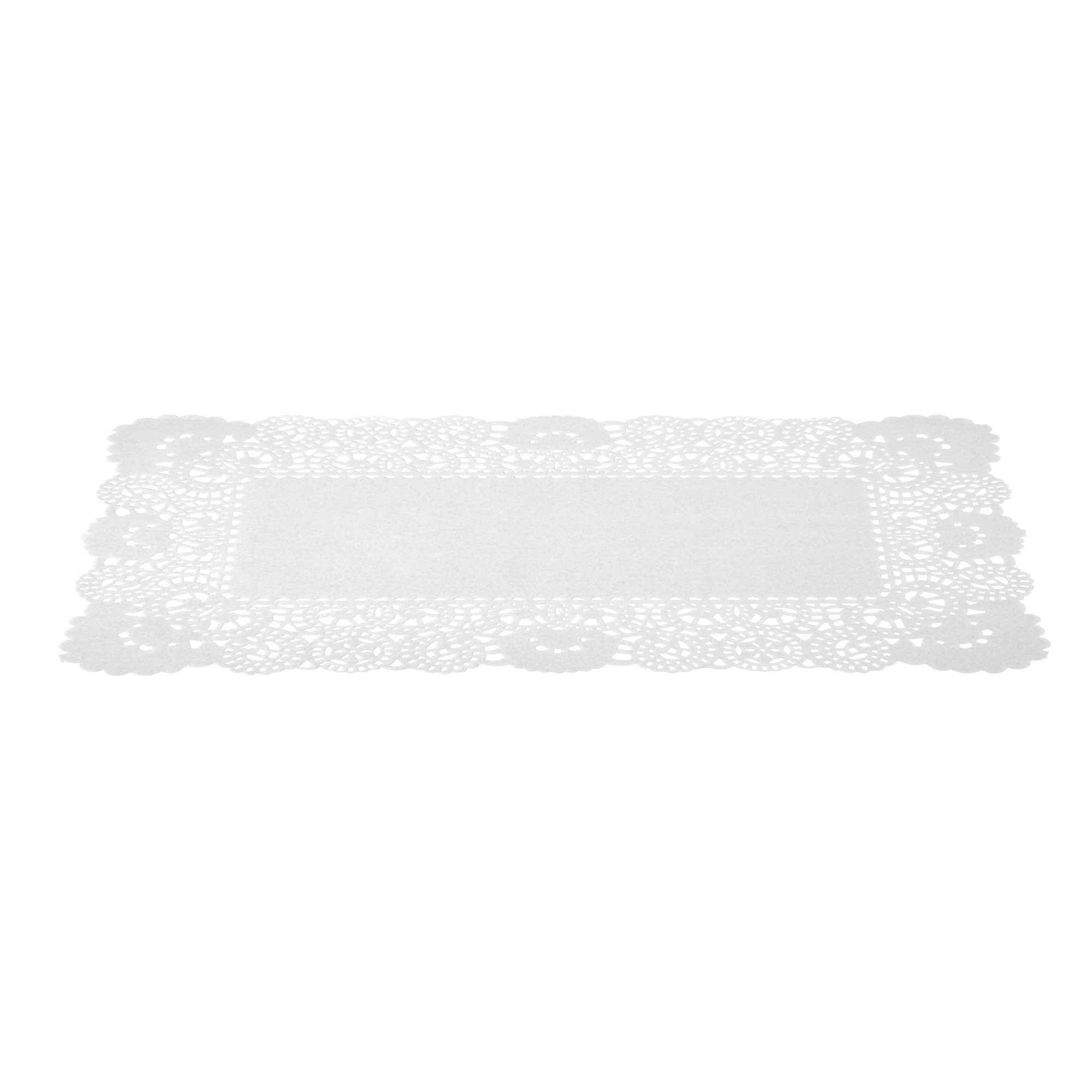 Pastry Tek Rectangle White Paper Doilies - Lace - 12" x 7" - 4000 count box