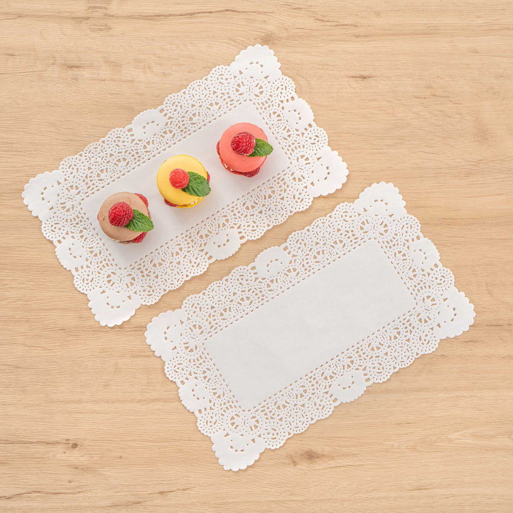 Pastry Tek Rectangle White Paper Doilies - Lace - 12" x 7" - 4000 count box