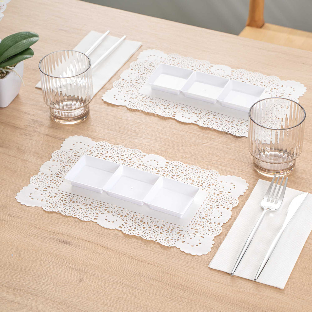 Pastry Tek Rectangle White Paper Doilies - Lace - 12" x 7" - 4000 count box