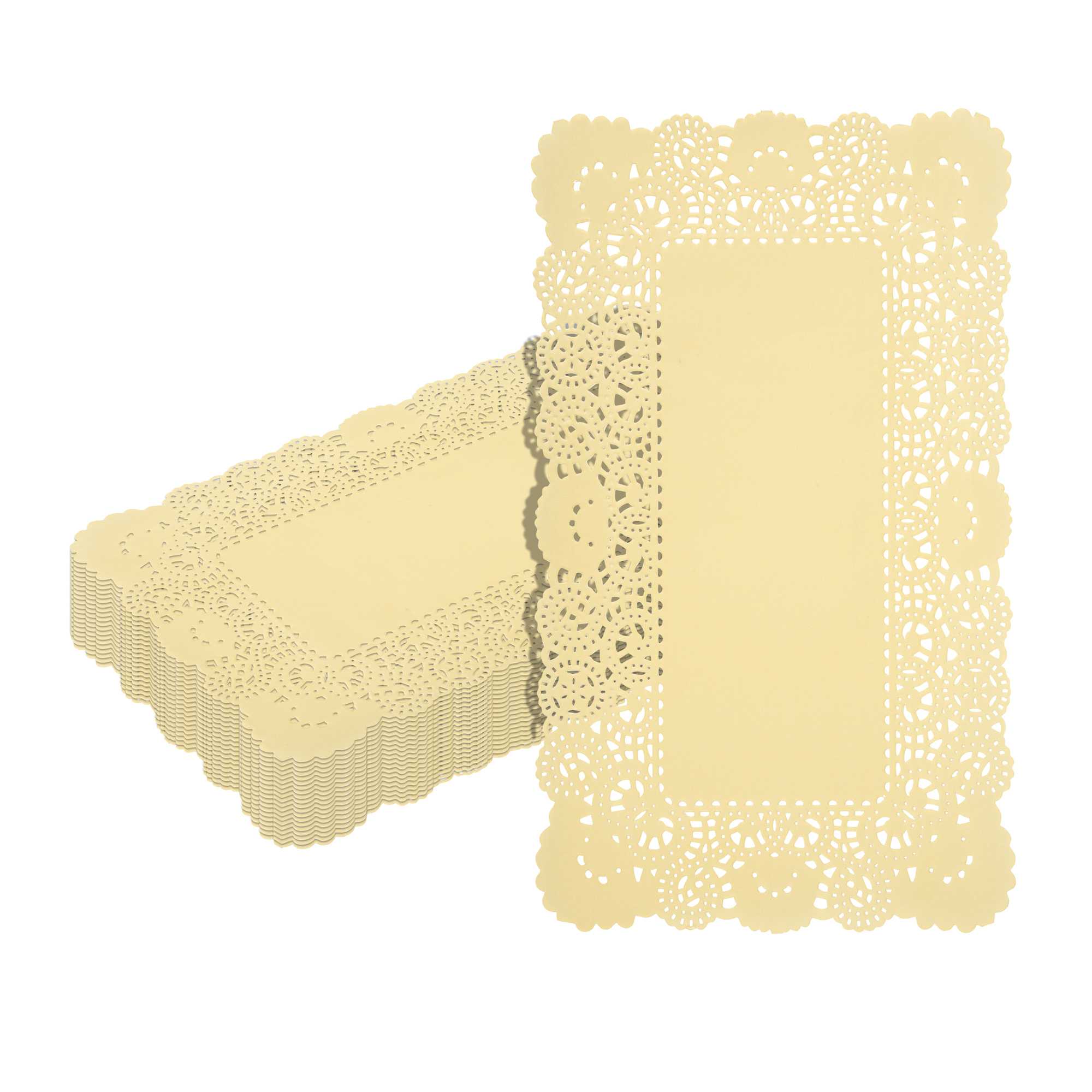 Pastry Tek Rectangle Yellow Paper Doilies - Lace - 12" x 7" - 100 count box