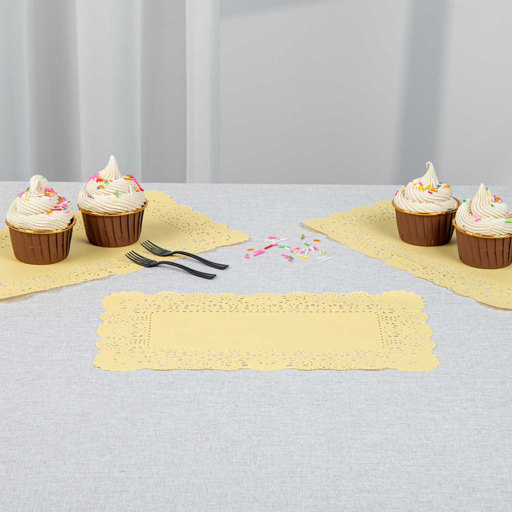 Pastry Tek Rectangle Yellow Paper Doilies - Lace - 12" x 7" - 100 count box