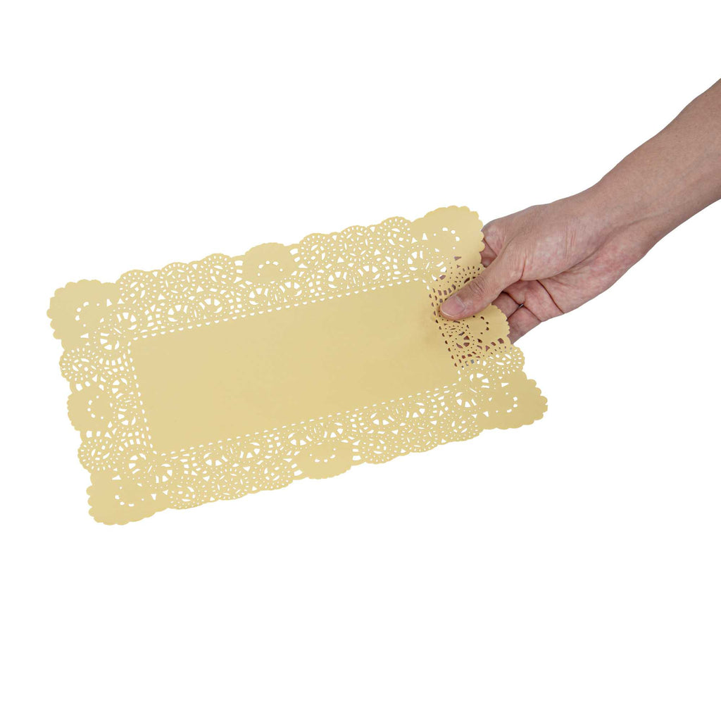 Pastry Tek Rectangle Yellow Paper Doilies - Lace - 12" x 7" - 4000 count box