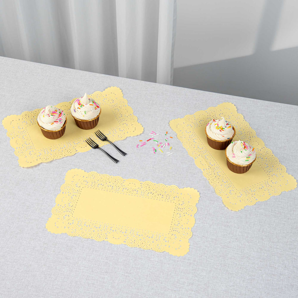 Pastry Tek Rectangle Yellow Paper Doilies - Lace - 12" x 7" - 4000 count box