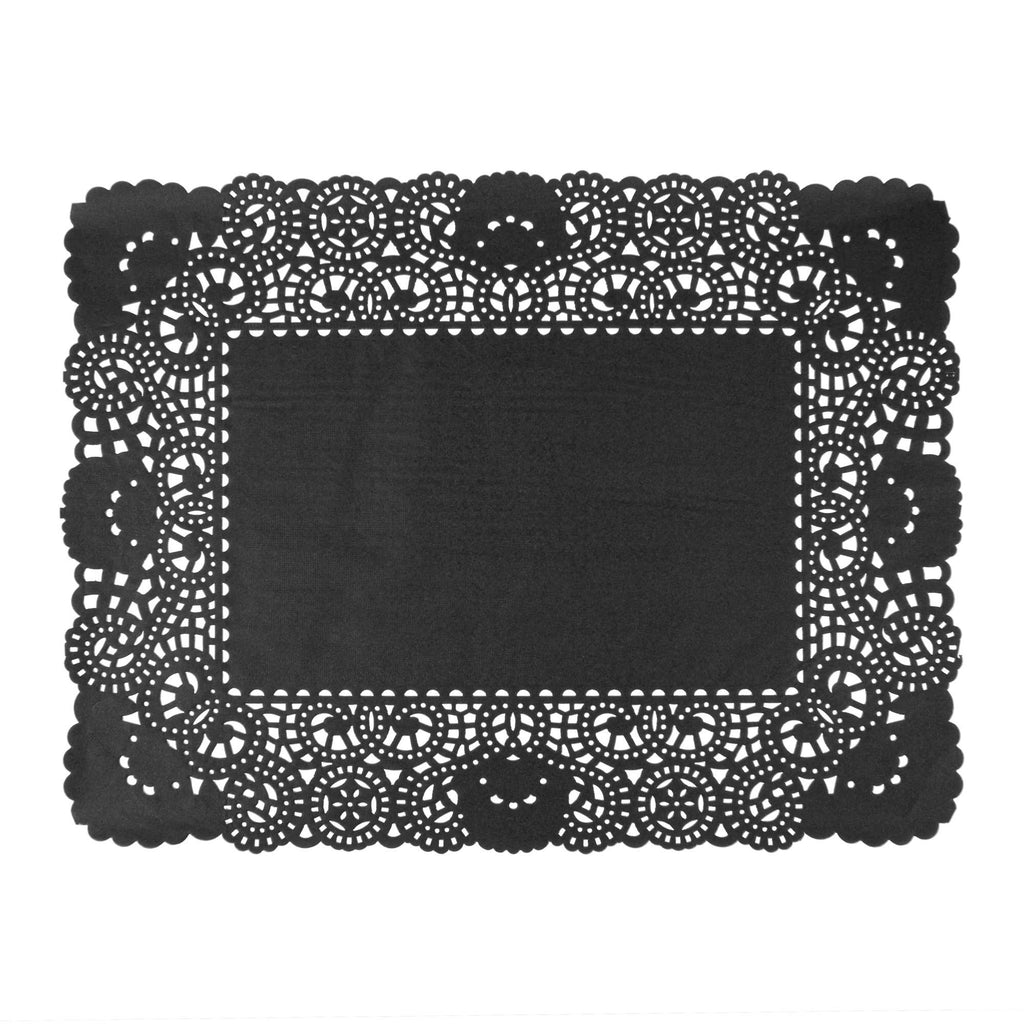 Pastry Tek Rectangle Black Paper Doilies - Lace - 15 3/4" x 12" - 100 count box