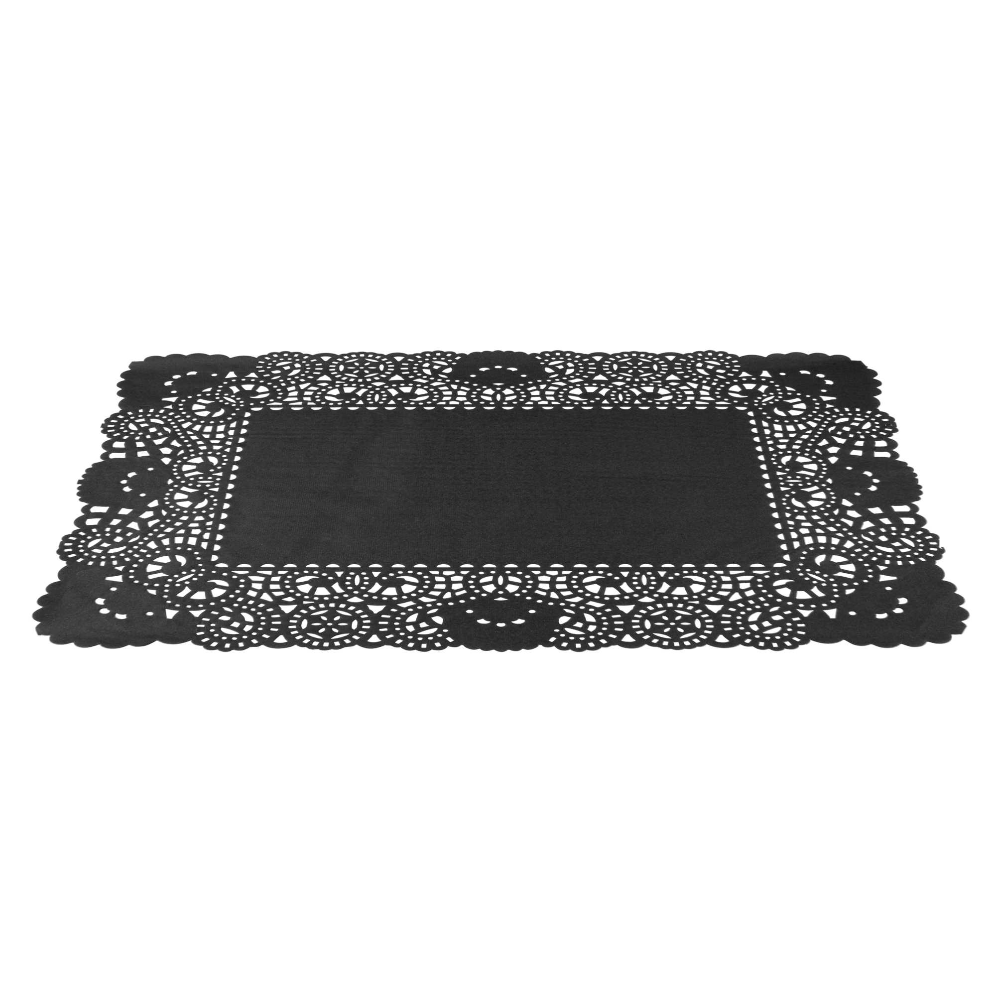 Pastry Tek Rectangle Black Paper Doilies - Lace - 15 3/4" x 12" - 100 count box