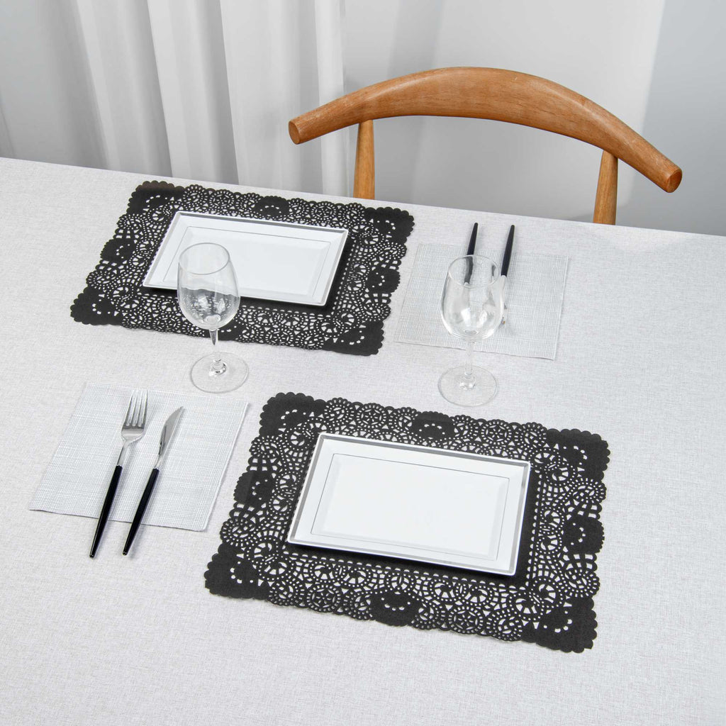 Pastry Tek Rectangle Black Paper Doilies - Lace - 15 3/4" x 12" - 100 count box
