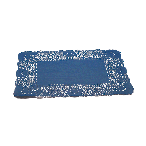 Pastry Tek Rectangle Navy Blue Paper Doilies - Lace - 15 3/4" x 12" - 100 count box