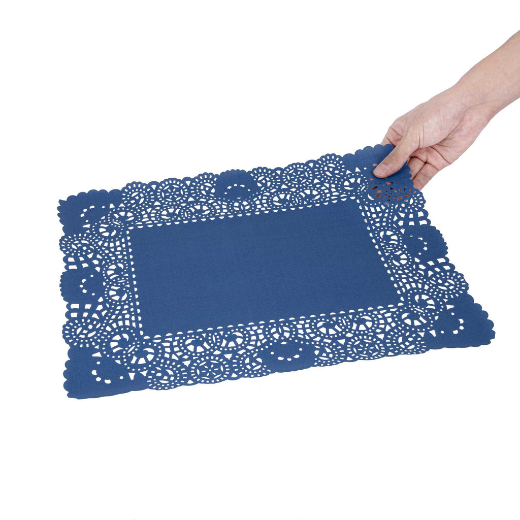 Pastry Tek Rectangle Navy Blue Paper Doilies - Lace - 15 3/4" x 12" - 4000 count box