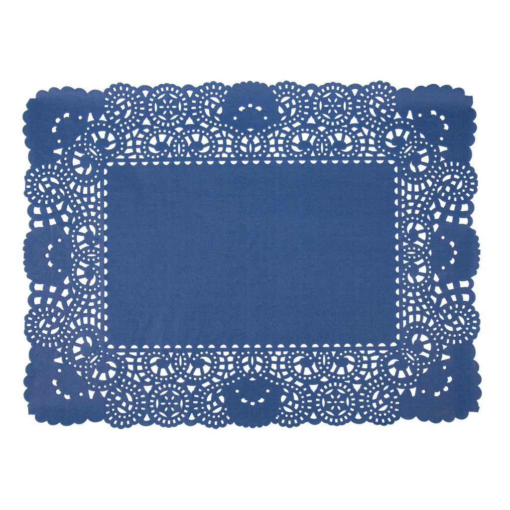Pastry Tek Rectangle Navy Blue Paper Doilies - Lace - 15 3/4" x 12" - 4000 count box