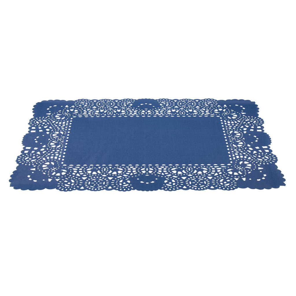 Pastry Tek Rectangle Navy Blue Paper Doilies - Lace - 15 3/4" x 12" - 4000 count box