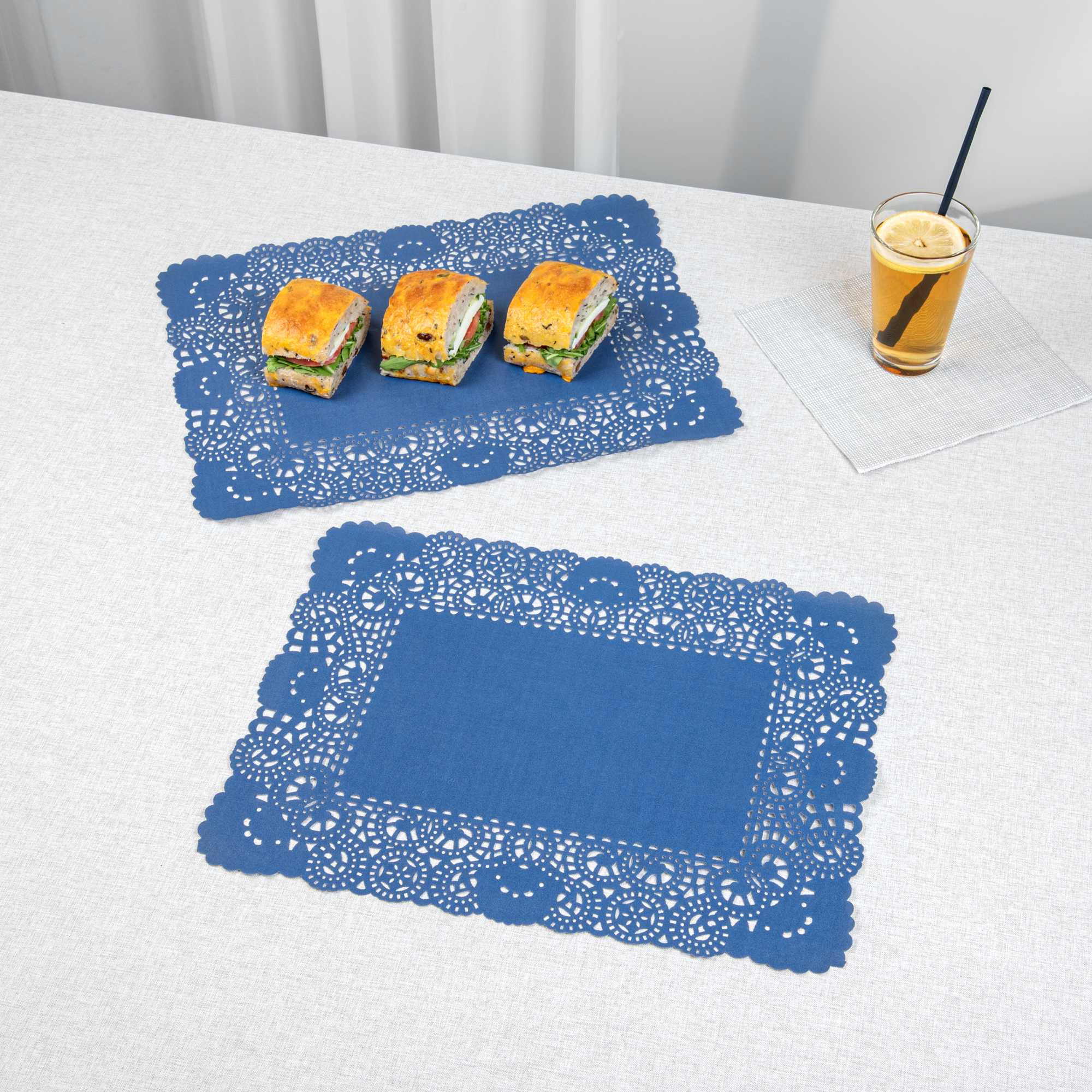 Pastry Tek Rectangle Navy Blue Paper Doilies - Lace - 15 3/4" x 12" - 4000 count box