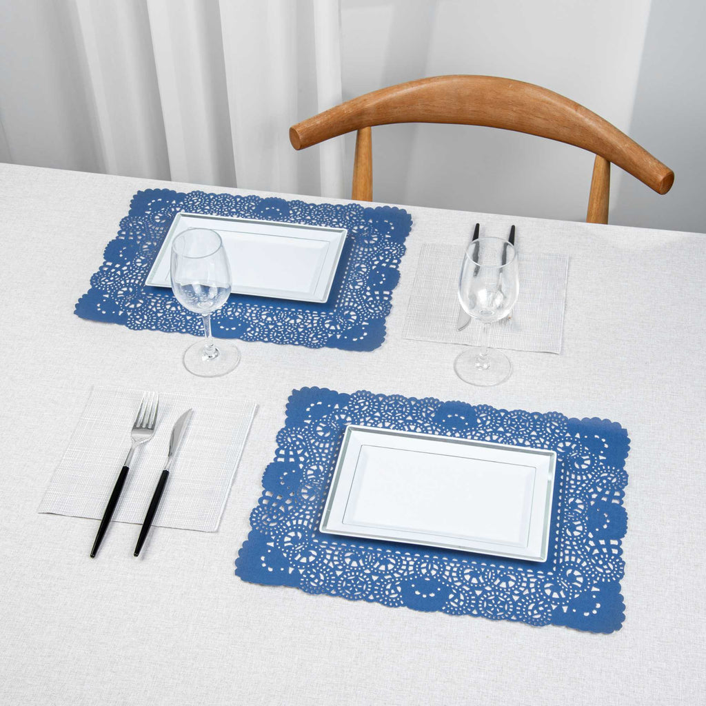 Pastry Tek Rectangle Navy Blue Paper Doilies - Lace - 15 3/4" x 12" - 4000 count box