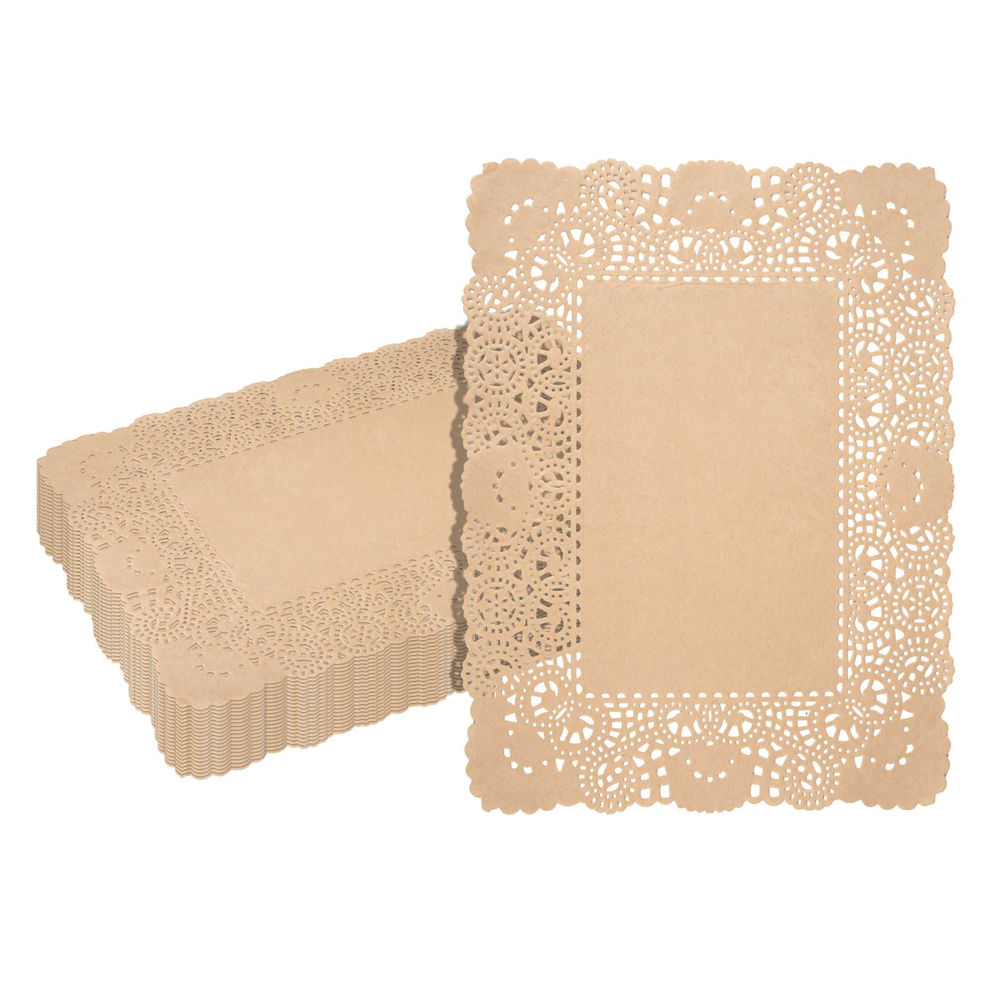 Pastry Tek Rectangle Kraft Paper Doilies - Lace - 15 3/4" x 12" - 100 count box