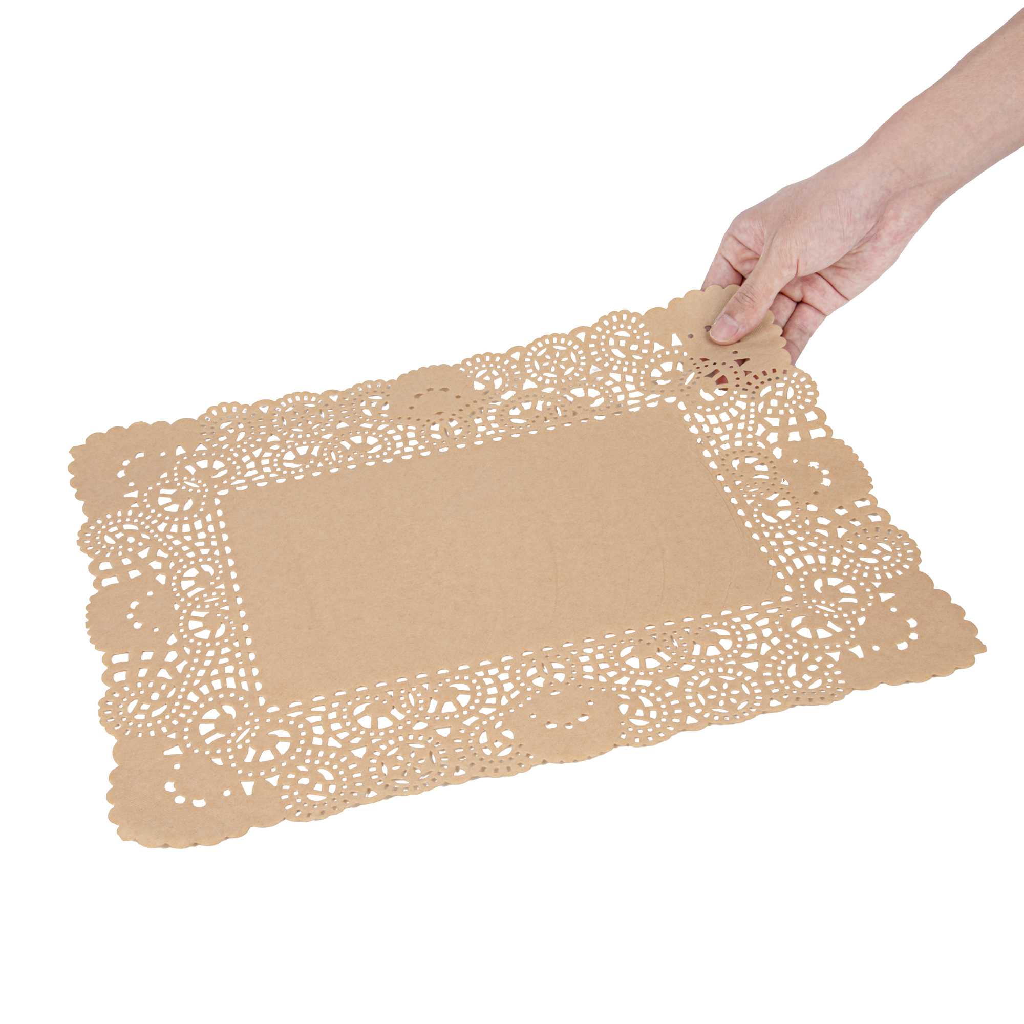 Pastry Tek Rectangle Kraft Paper Doilies - Lace - 15 3/4" x 12" - 100 count box