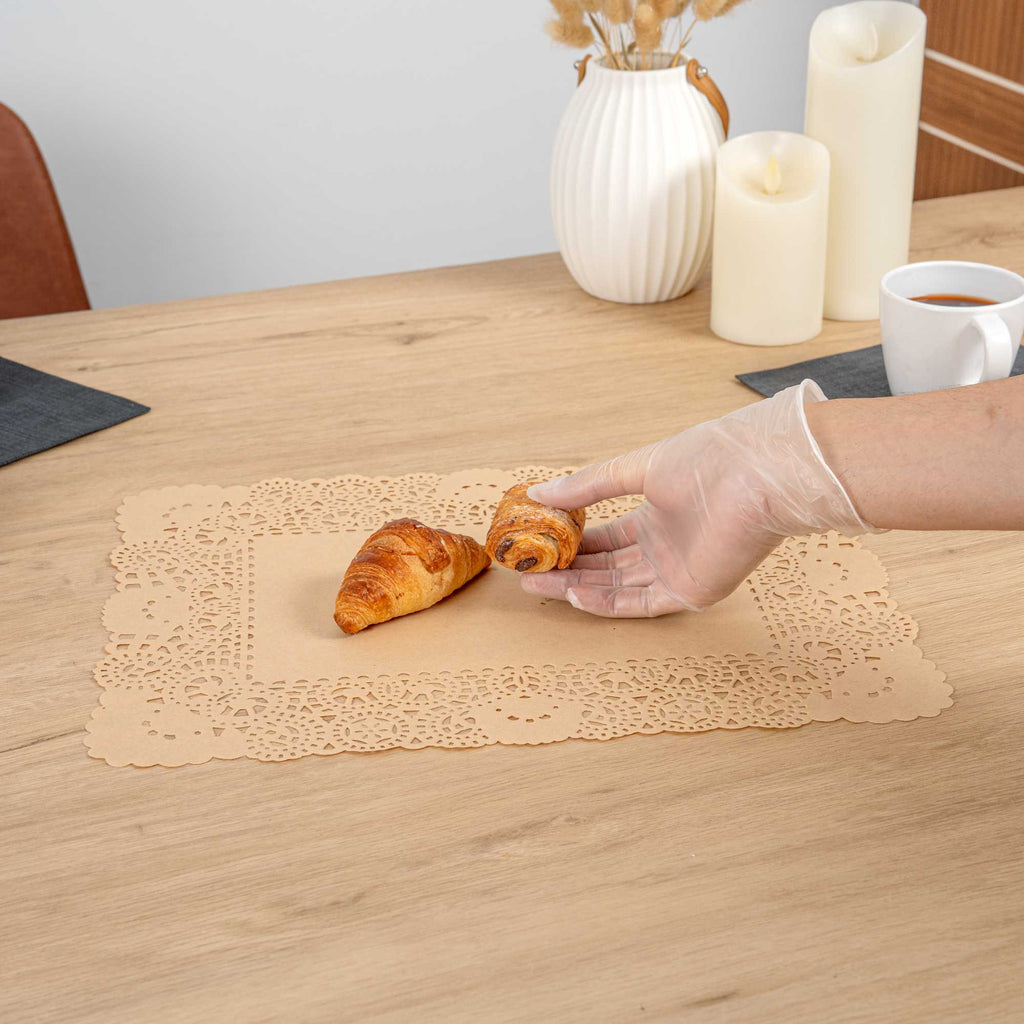 Pastry Tek Rectangle Kraft Paper Doilies - Lace - 15 3/4" x 12" - 100 count box