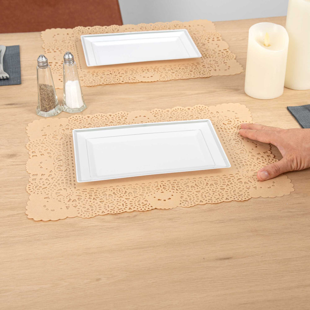 Pastry Tek Rectangle Kraft Paper Doilies - Lace - 15 3/4" x 12" - 100 count box
