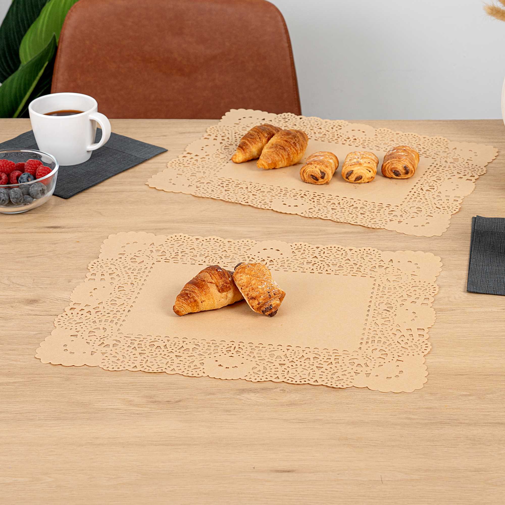Pastry Tek Rectangle Kraft Paper Doilies - Lace - 15 3/4" x 12" - 4000 count box