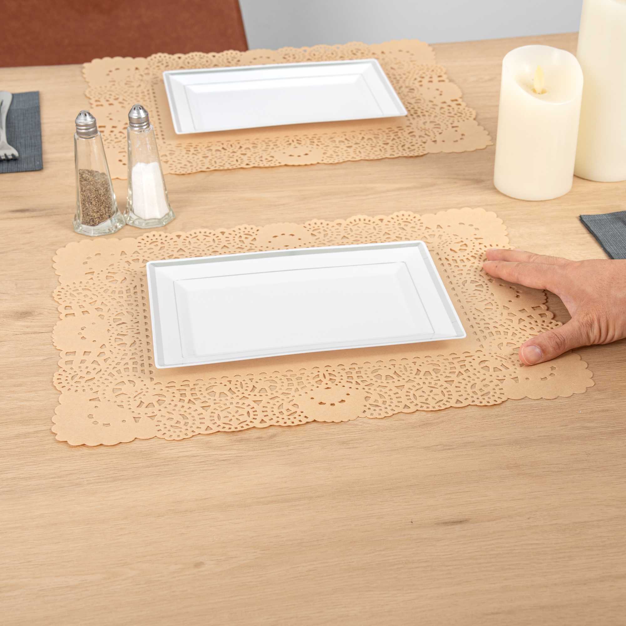 Pastry Tek Rectangle Kraft Paper Doilies - Lace - 15 3/4" x 12" - 4000 count box