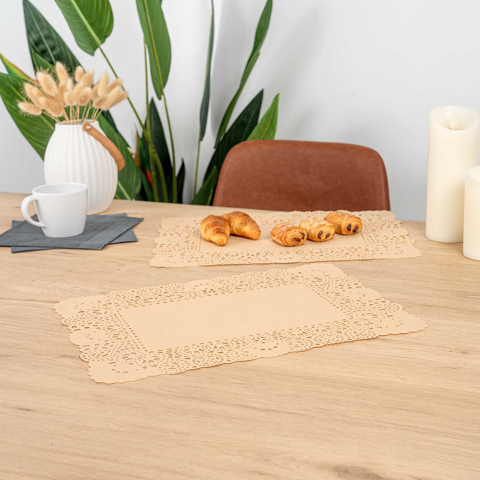 Pastry Tek Rectangle Kraft Paper Doilies - Lace - 15 3/4" x 12" - 4000 count box