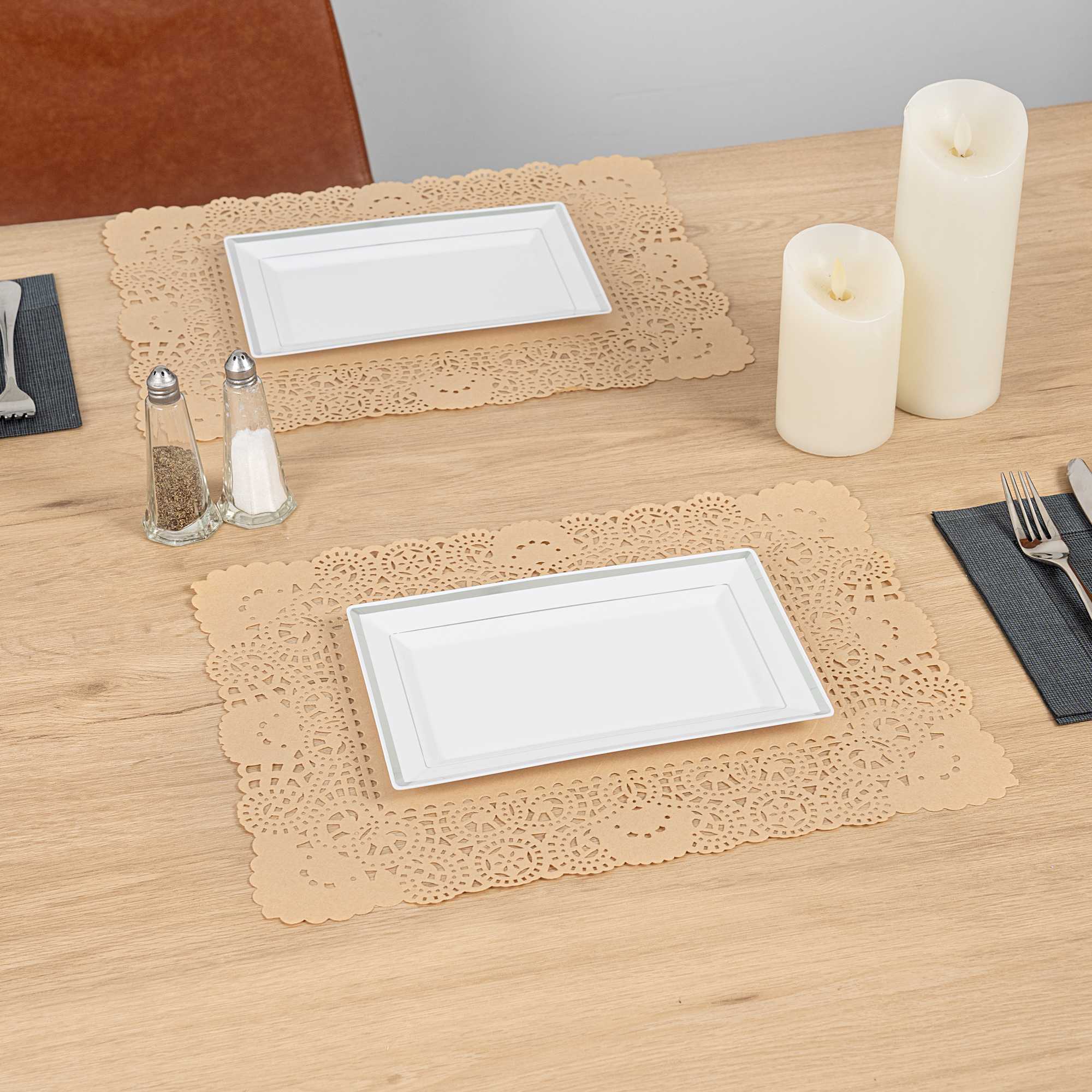 Pastry Tek Rectangle Kraft Paper Doilies - Lace - 15 3/4" x 12" - 4000 count box