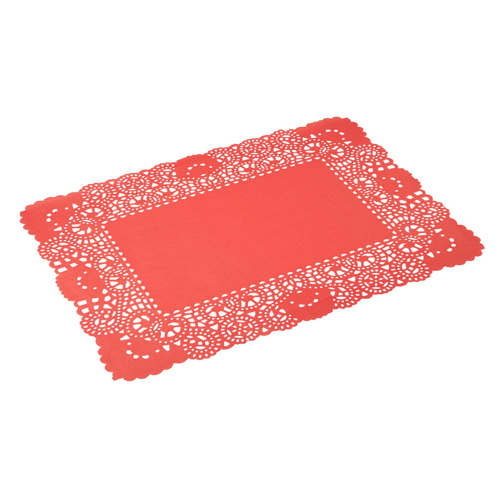 Pastry Tek Rectangle Red Paper Doilies - Lace - 15 3/4" x 12" - 4000 count box