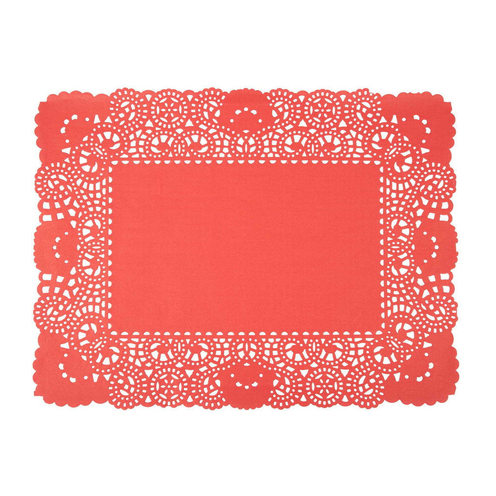 Pastry Tek Rectangle Red Paper Doilies - Lace - 15 3/4" x 12" - 100 count box