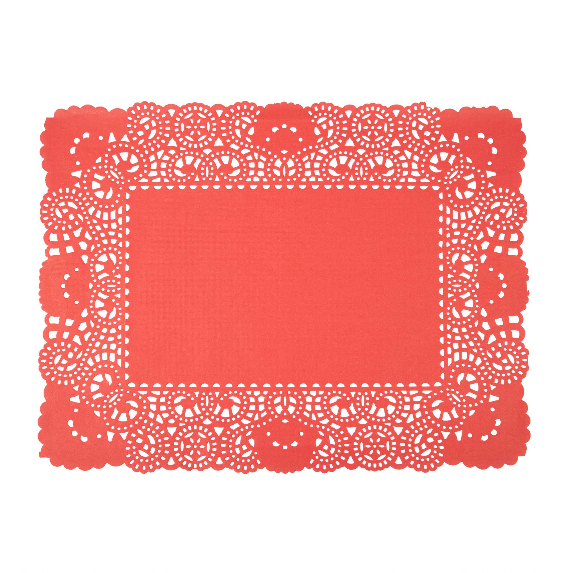 Pastry Tek Rectangle Red Paper Doilies - Lace - 15 3/4" x 12" - 100 count box