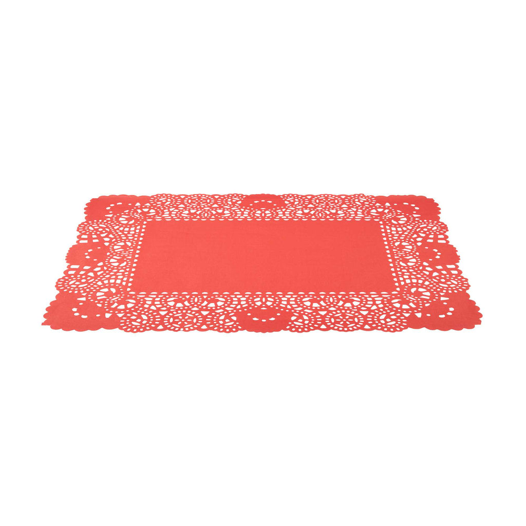 Pastry Tek Rectangle Red Paper Doilies - Lace - 15 3/4" x 12" - 100 count box