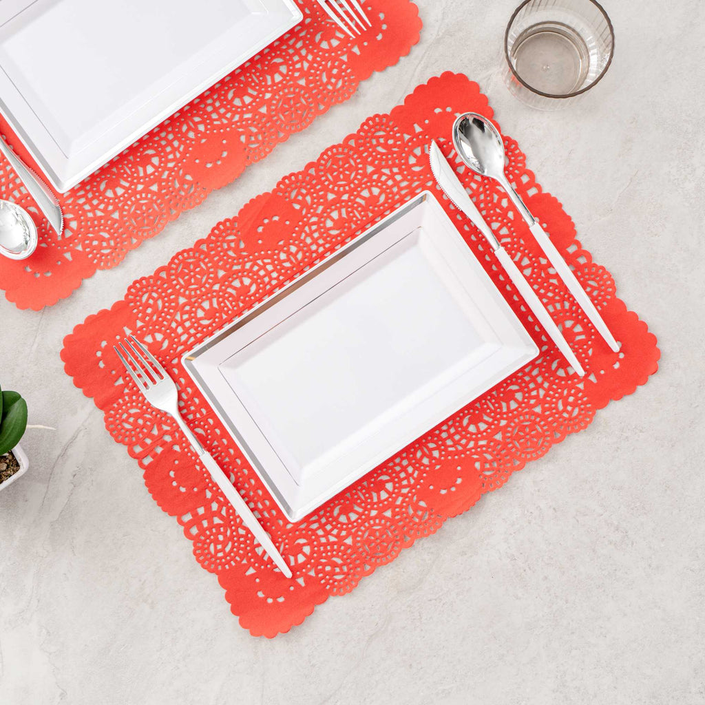 Pastry Tek Rectangle Red Paper Doilies - Lace - 15 3/4" x 12" - 100 count box