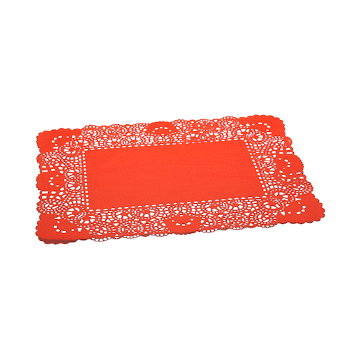Pastry Tek Rectangle Red Paper Doilies - Lace - 15 3/4" x 12" - 4000 count box