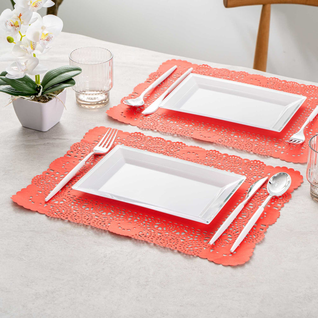 Pastry Tek Rectangle Red Paper Doilies - Lace - 15 3/4" x 12" - 4000 count box