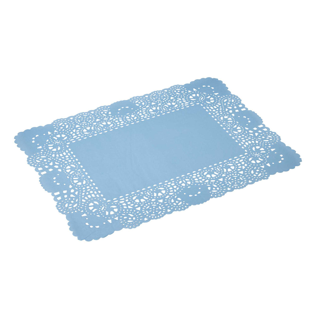 Pastry Tek Rectangle Sky Blue Paper Doilies - Lace - 15 3/4" x 12" - 100 count box