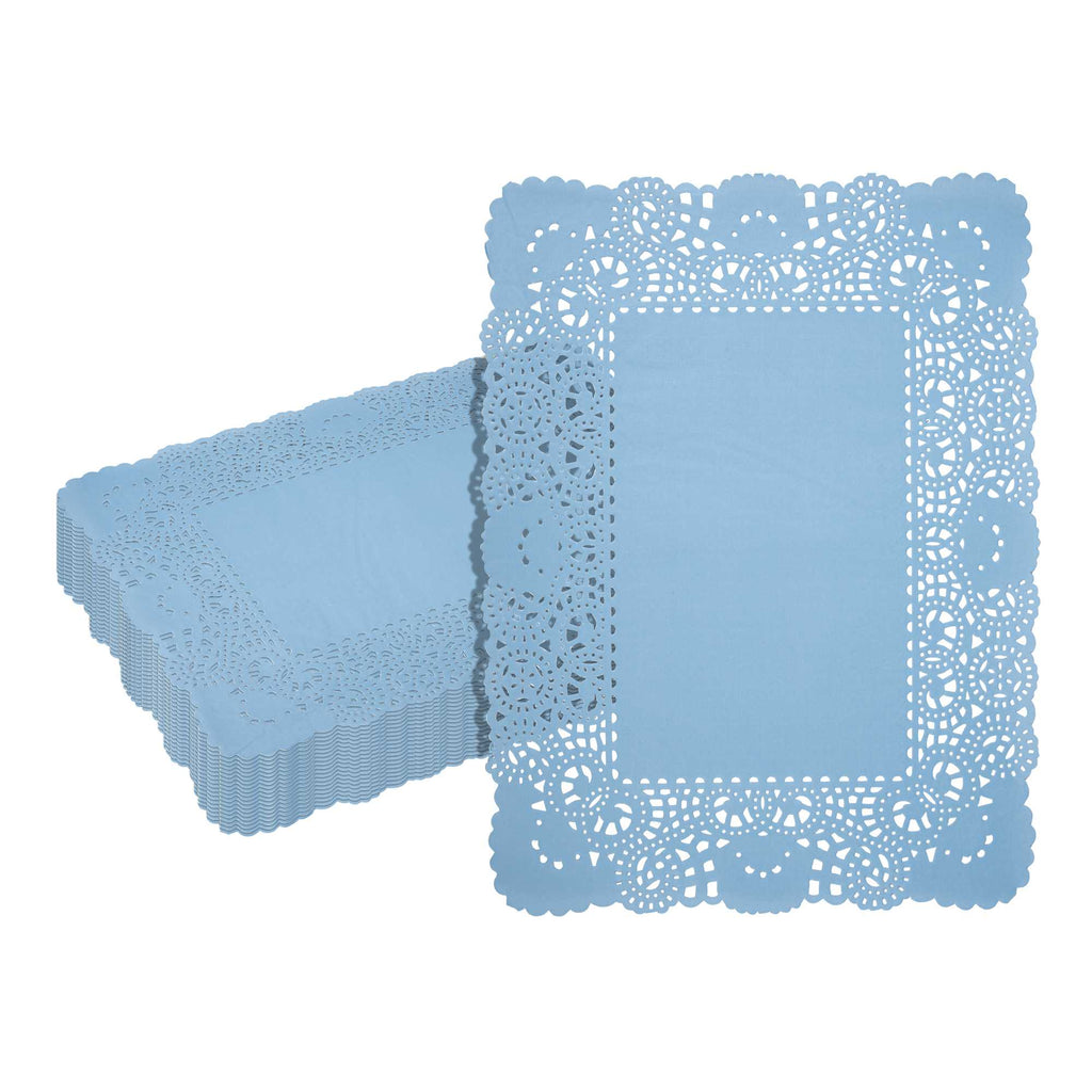 Pastry Tek Rectangle Sky Blue Paper Doilies - Lace - 15 3/4" x 12" - 100 count box