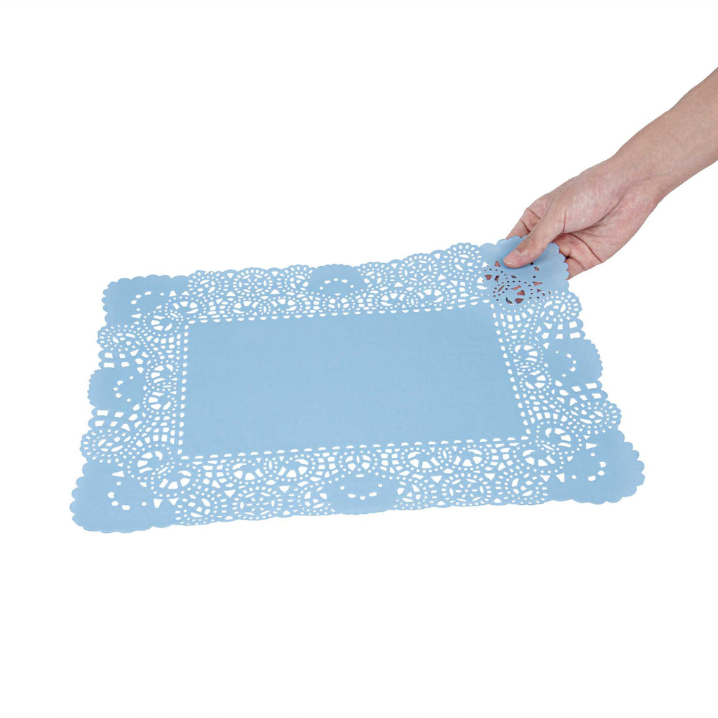 Pastry Tek Rectangle Sky Blue Paper Doilies - Lace - 15 3/4" x 12" - 100 count box