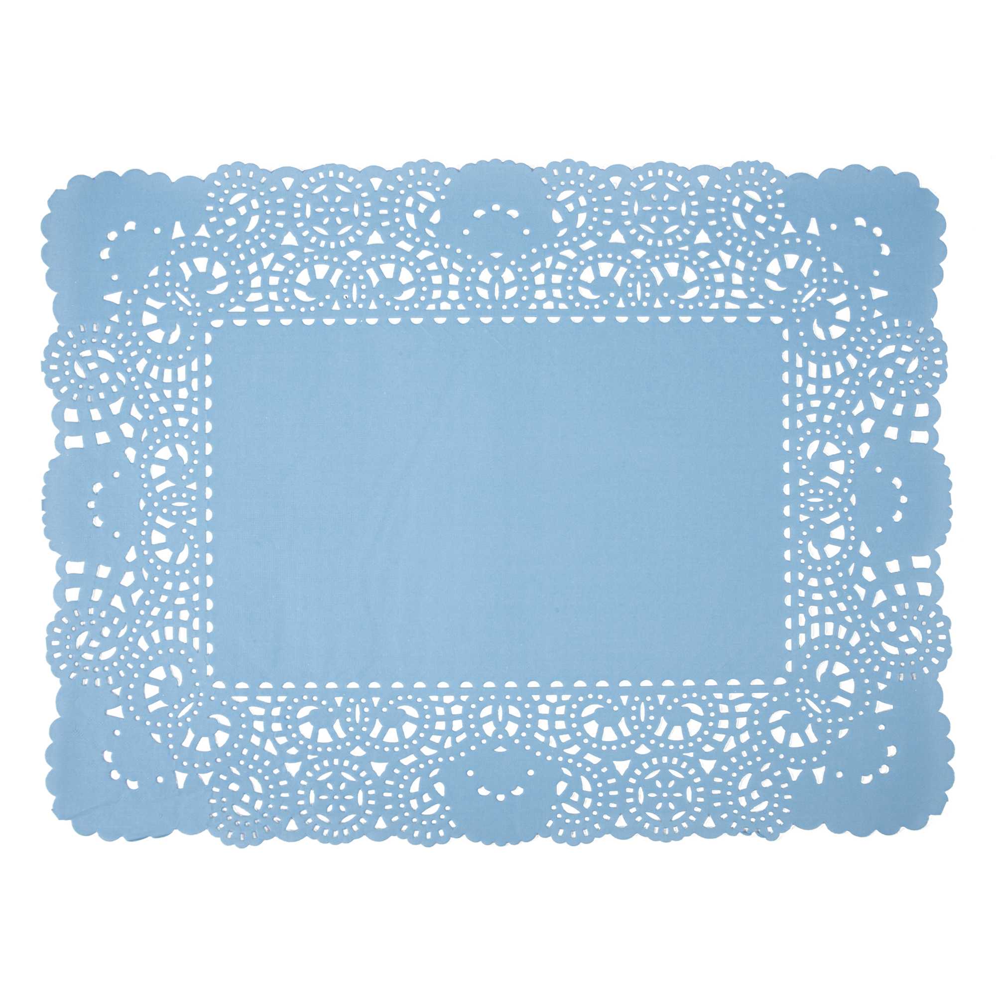 Pastry Tek Rectangle Sky Blue Paper Doilies - Lace - 15 3/4" x 12" - 100 count box