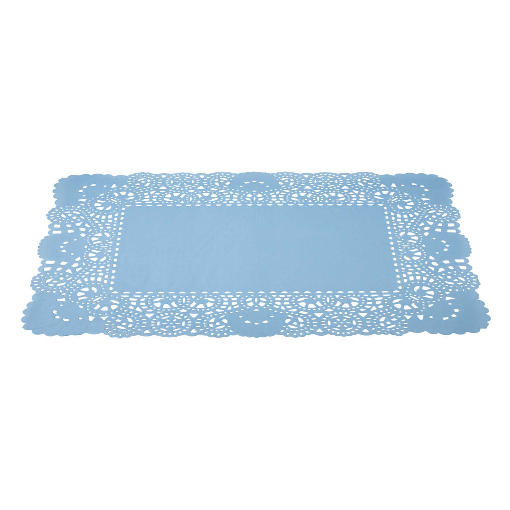 Pastry Tek Rectangle Sky Blue Paper Doilies - Lace - 15 3/4" x 12" - 100 count box