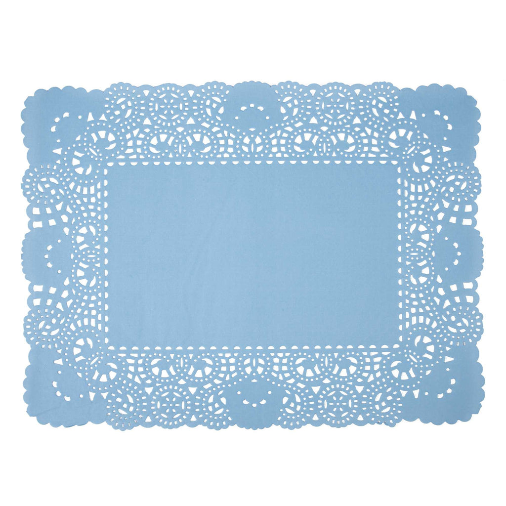 Pastry Tek Rectangle Sky Blue Paper Doilies - Lace - 15 3/4" x 12" - 4000 count box
